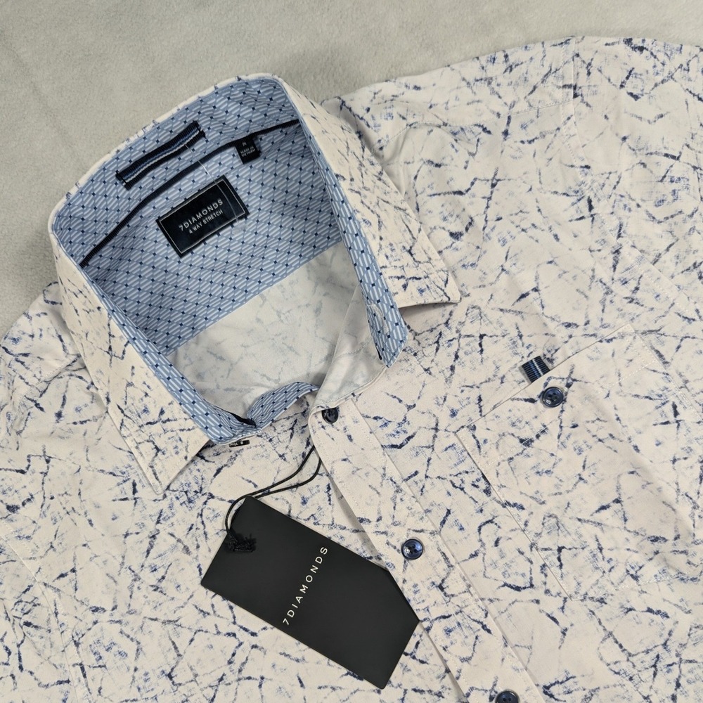 NEW 7 Diamonds Timeless Melody Mens Blue Marble 4-Way Stretch Shirt Medium